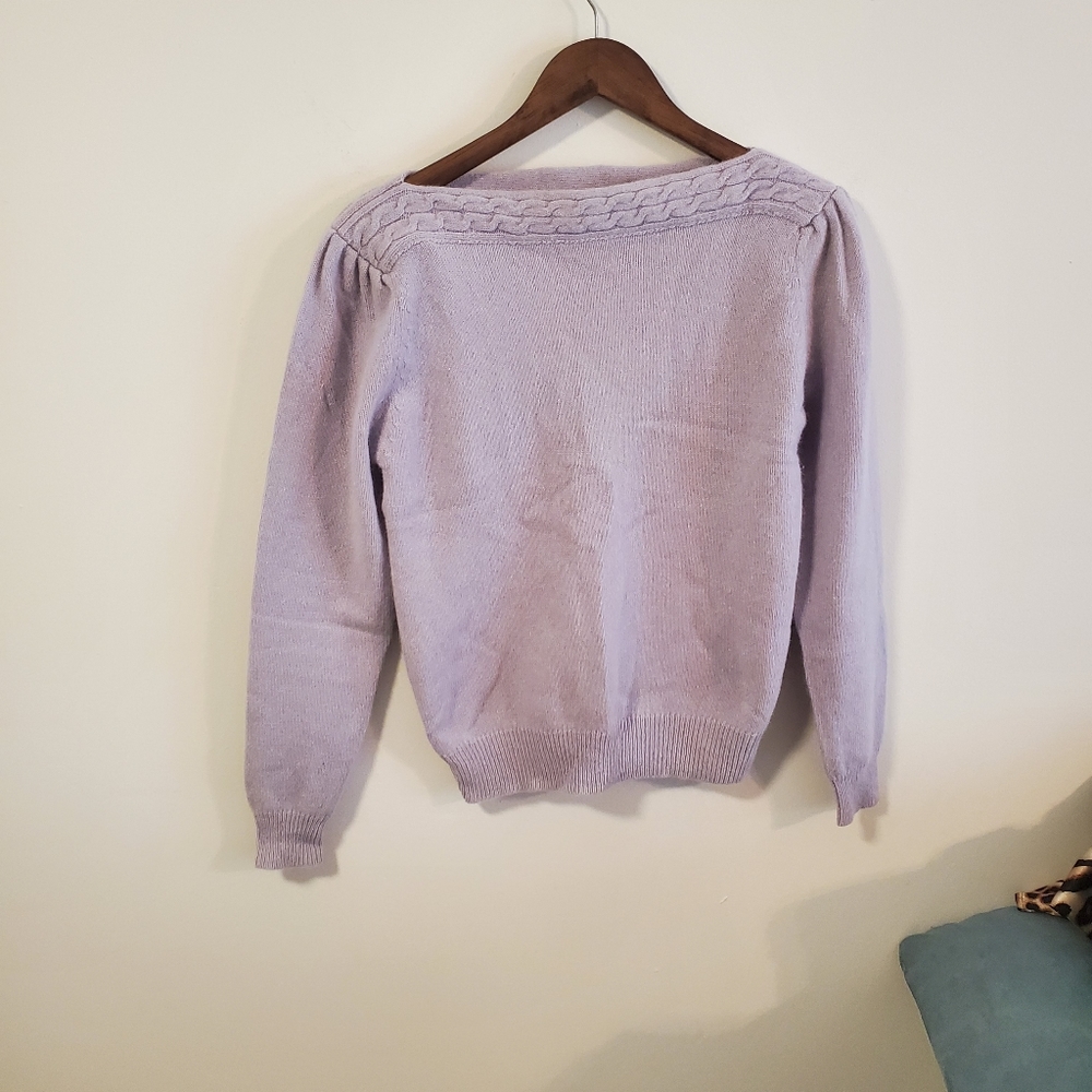Zado boat neck lilac purple sweater braid design comfy cozy size medium wool